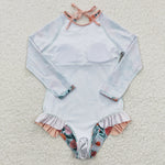 S0084 Summer Orange Flower Girl's Swimsuit Onesie