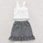 GSD0262 Boutique Black Sleeveless Plaid Skirt Girl's Set