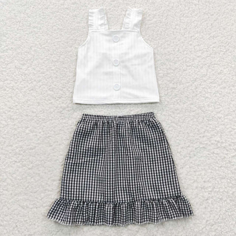 GSD0262 Boutique Black Sleeveless Plaid Skirt Girl's Set