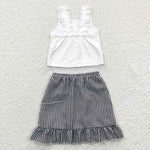 GSD0262 Boutique Black Sleeveless Plaid Skirt Girl's Set