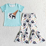 Halloween Skull Blue ice cream Short Sleeves Girl's Set