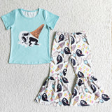 Halloween Skull Blue ice cream Short Sleeves Girl's Set
