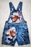 SS0023 Fashion Summer Cattle Cow Blue Ripped Denim Overalls