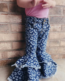 Fashion Jeans Blue Leopard Denim Flared Girl's Pants