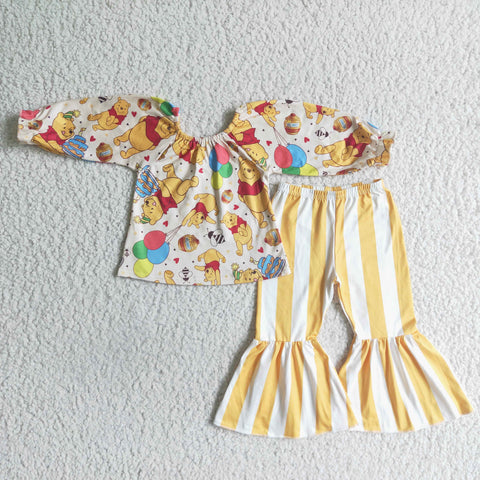 SALE GLP0030 New Cartoon Yellow Honey Jar Stripe Girl's Set