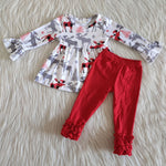 6 A24-3 Christmas Girl's Deer Print Red Leggings Sets