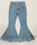 P0132 Blue Tassel Denim Flared Girl's Pants Jeans