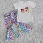 Girl Dogs White Shirt Set Purple Pants