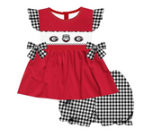 MOQ 8 pcs Custom Style Red Georgia Shorts Girl's Set