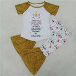 SALE C0-22 Golden Short Sleeve Unicorn Girl's Set