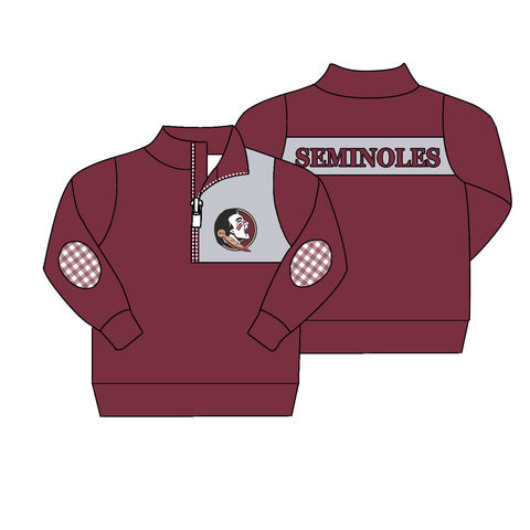 MOQ 5 pcs Custom Style SEMINOLES Print Pullover Ziper Shirt Top Boy